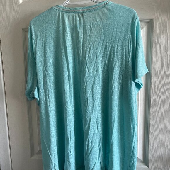 Laura Plus Turquoise V-Neck Short Sleeve TShirt - Size 2x GUC - Picture 2 of 7